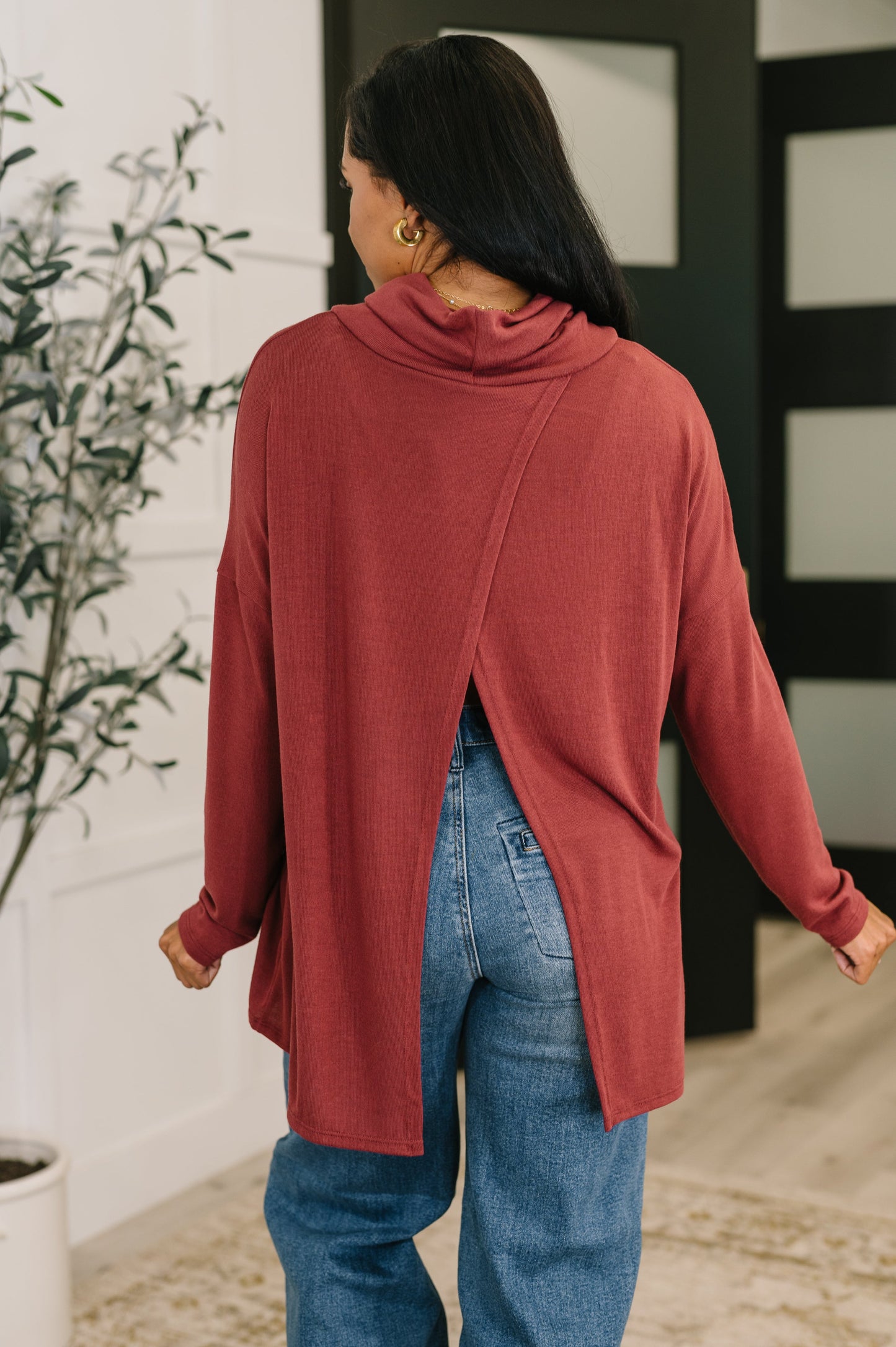 Cowl Neck Pullover in Wine