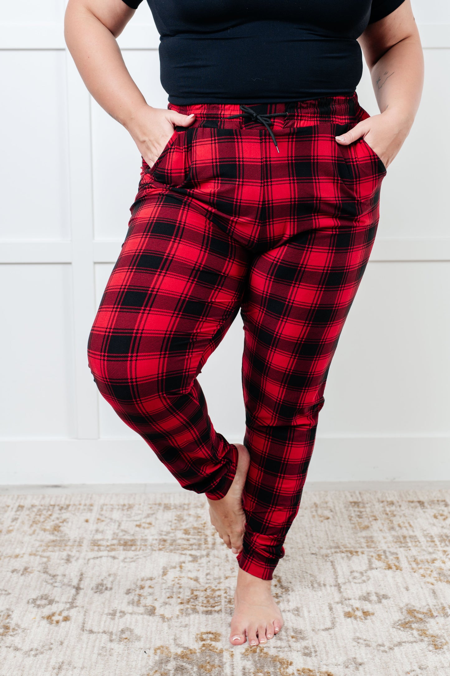 Must Have Joggers in Red Plaid