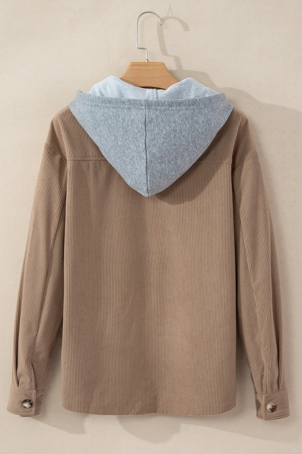 Cord Drawstring Button Up Hooded Shacket