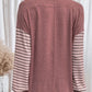 Round Neck Striped Long Sleeve Slit T-Shirt