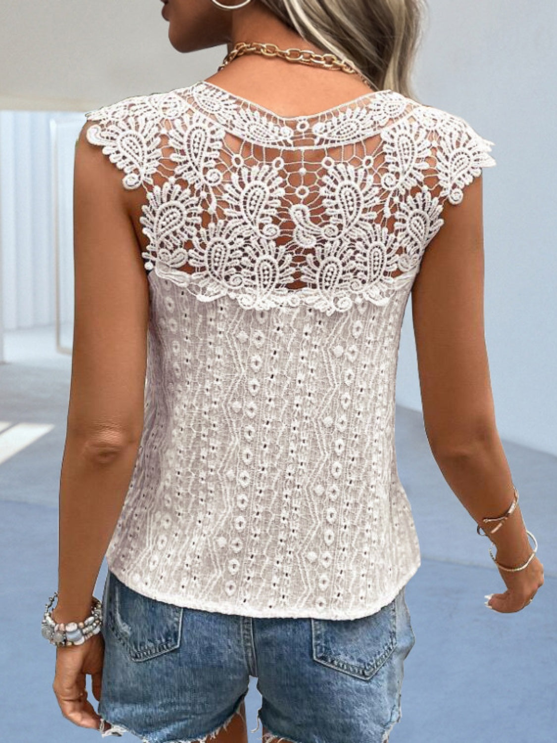 Madeline Lace Detail Notched Blouse