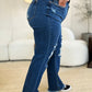 Mid Rise Distressed Raw Hem Dad Jeans - Judy Blue