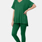 V-Neck Rolled T-Shirt & Leggings Lounge Set in Dark Green