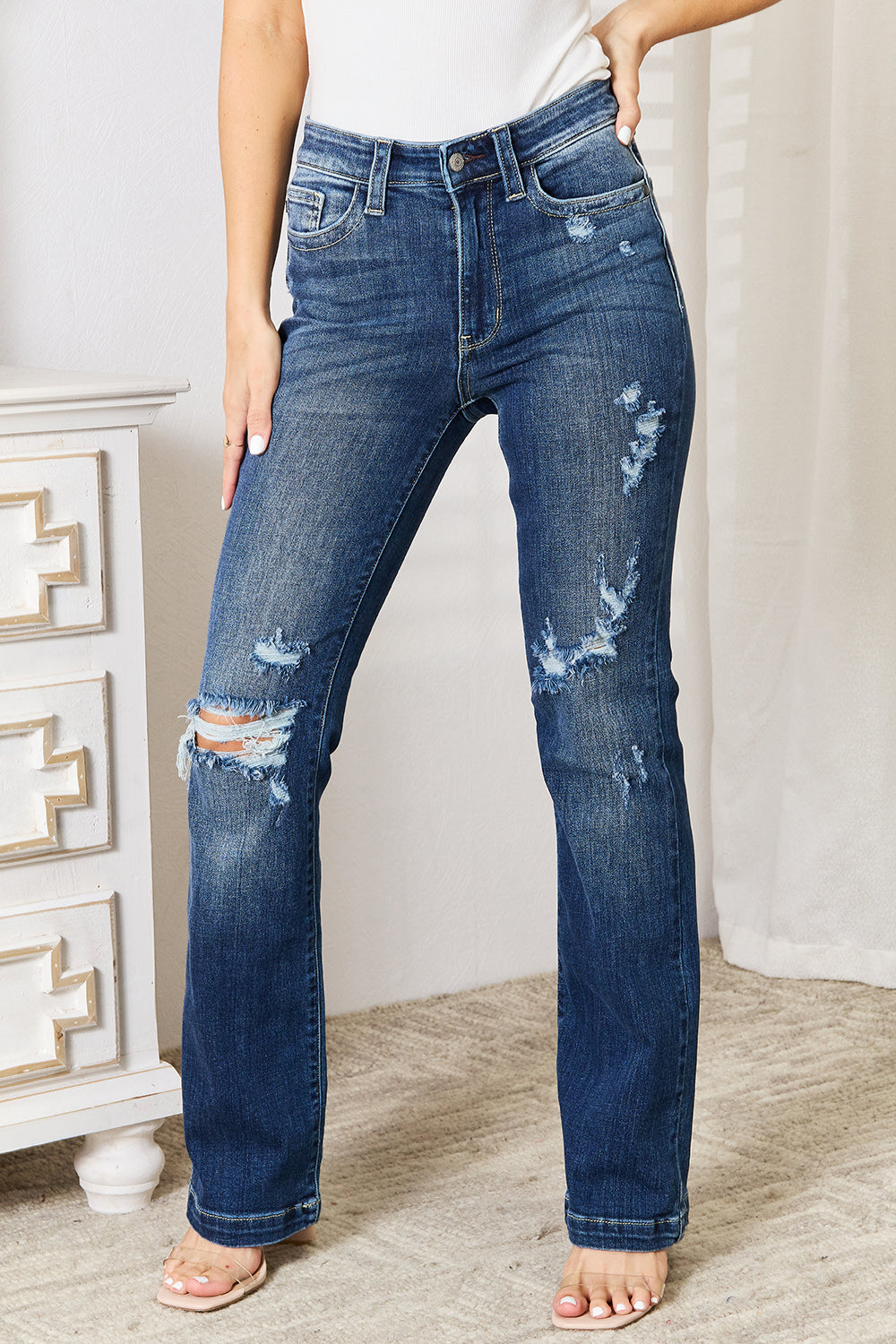 Mid Rise Distressed Bootcut - Judy Blue