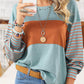 Round Neck Striped Long Sleeve Slit T-Shirt