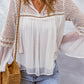 Eyelet Tassel Tie Flare Sleeve Blouse