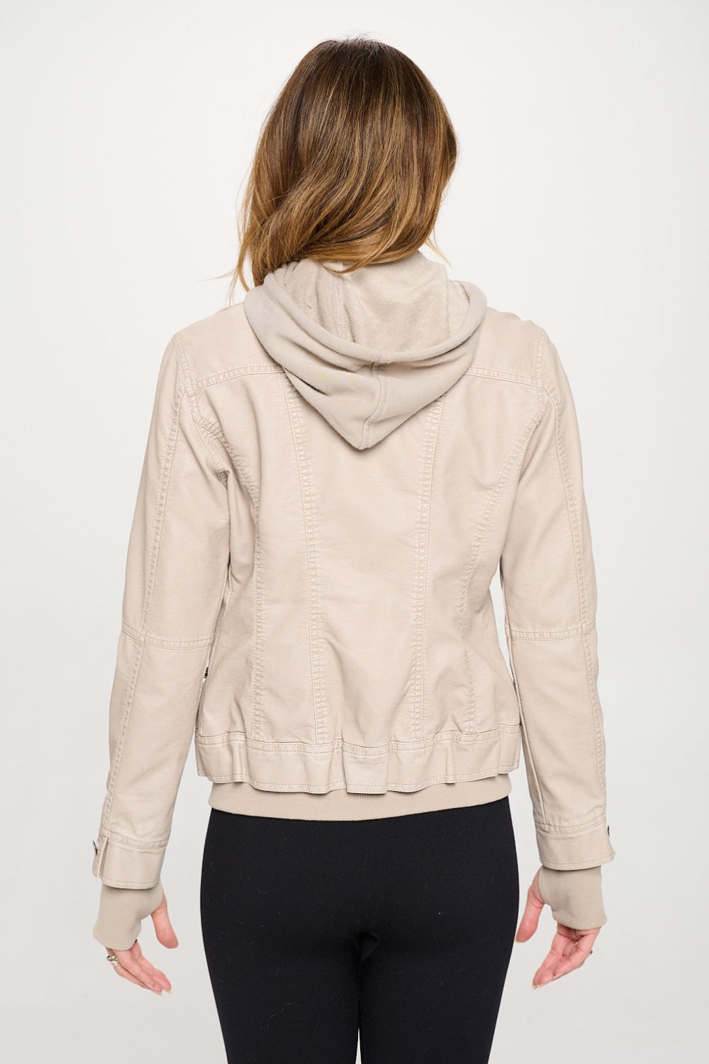 [cream] Vegan Leather Hooded Jacket