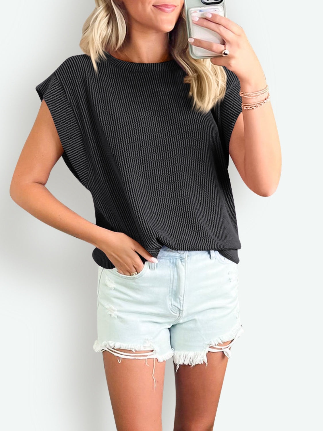 Must Be Ribbed Cap Sleeve Top