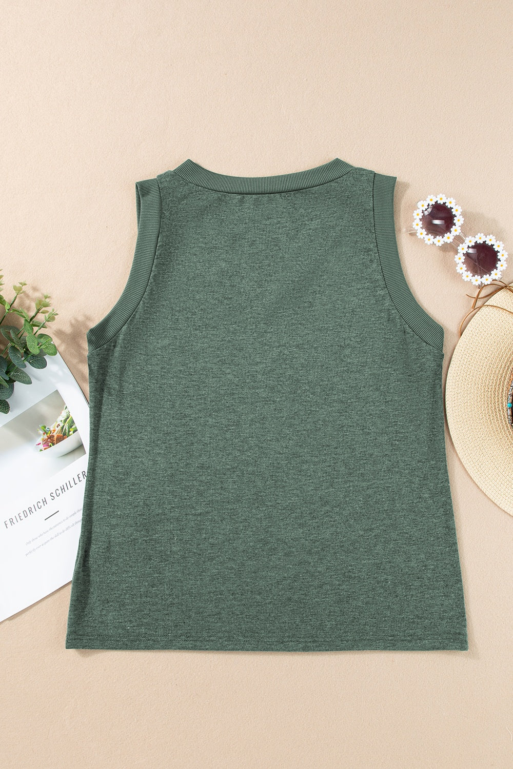 V-Neck Wide Strap Tank in Sage