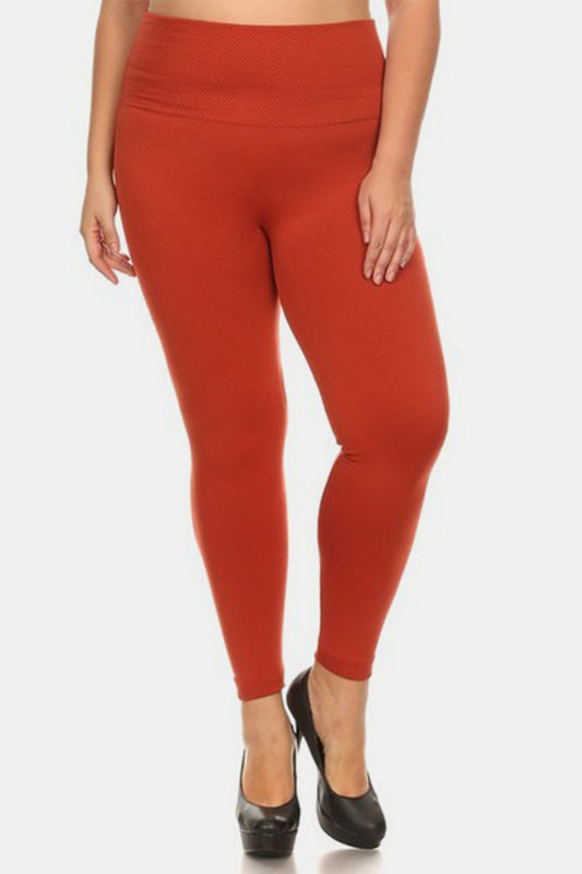 Seamless High Waist Fleece Leggings in Red/Orange