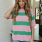 Skip the Line Pink and Green Oversized Sweater Top