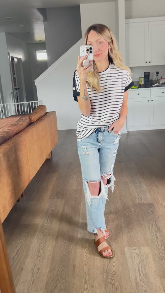 *free ship today* Sailing the Seas Stripe Button Top