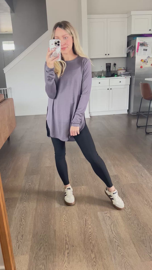 Longline Tulip Hem Top in Dark Stone