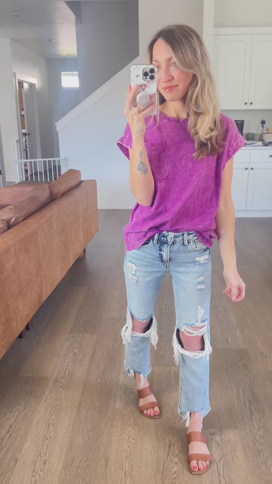 *free ship today* Plum Crinkle Washed Short Sleeve Tee