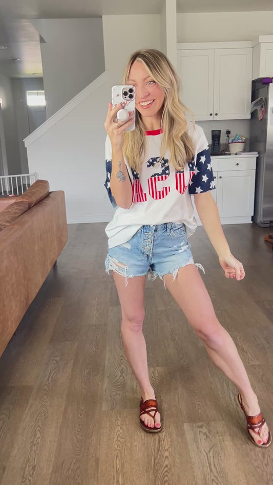 *free ship today* USA Print Boyfriend Tee