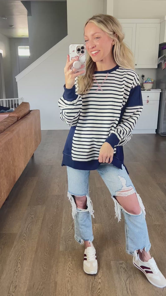 *free ship today* Lonnie Navy Striped Pullover