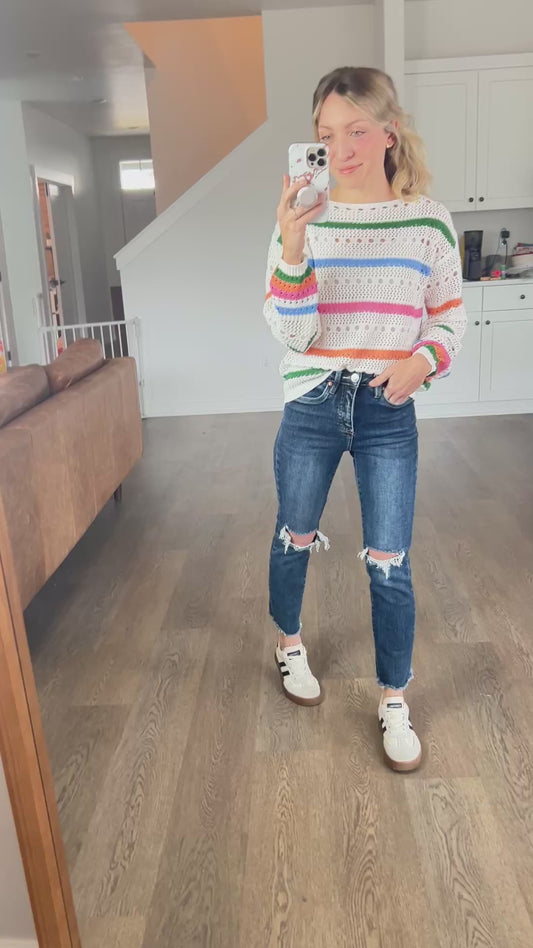 *free ship today* Happy Days Stripe Pointelle Sweater