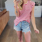 Red Stripe Button Top