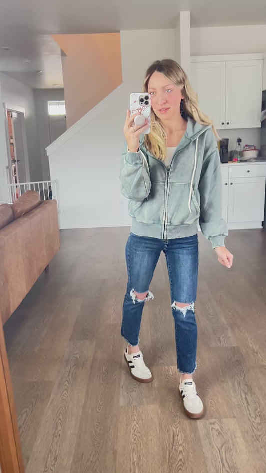 All in the Cozy Vintage Wash Hoodie in Jade