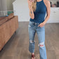 Skinny Rib Grecian Neck Built in Bra Tank