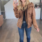 [camel] Hooded Vegan Leather Jacket