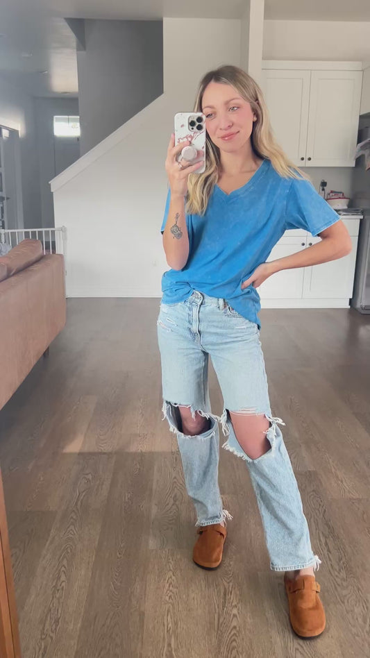 Ocean Blue Acid Wash Tee