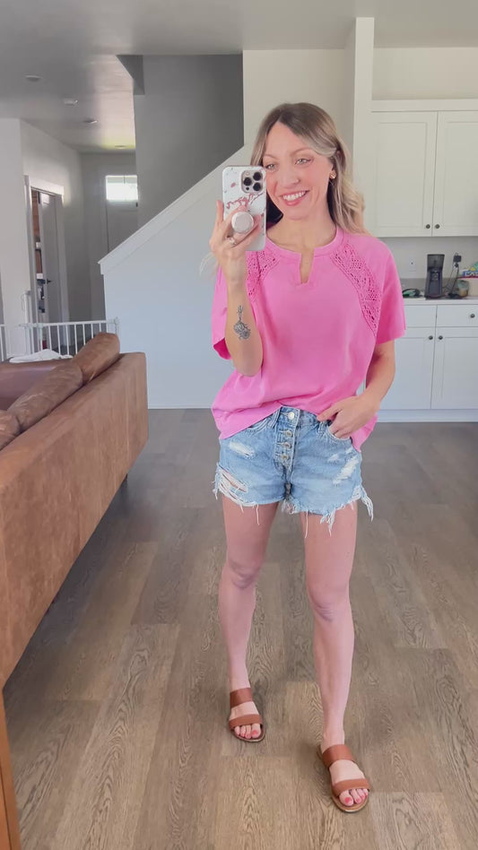 *free ship today* Throwback Lace Detail Top in Pink